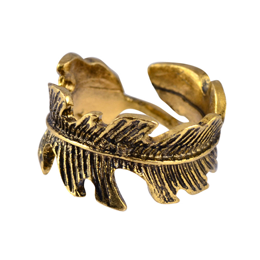 In Your Dreams Textured Leaf Ring, Dainty Gold Plated Polished Adjustable Modern Band
