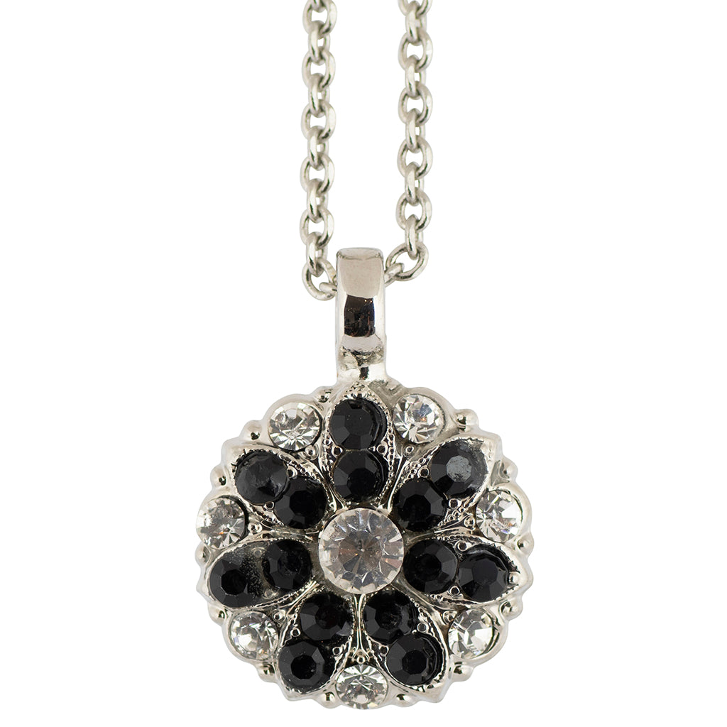 Mariana Jewelry Checkmate Guardian Angel Pendant Necklace in Black and Clear, Rhodium Plated