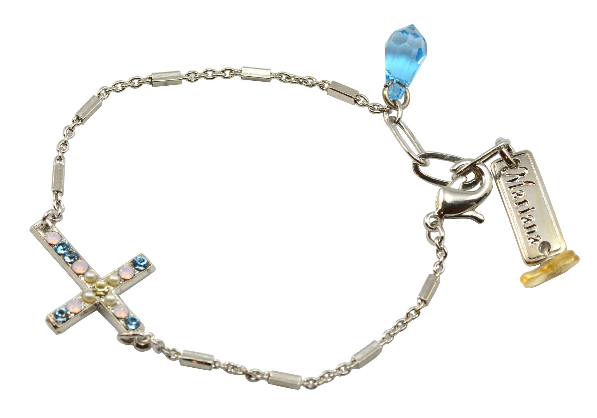 Mariana Jewelry Coco Silver Plated crystal Sideways Cross Bracelet