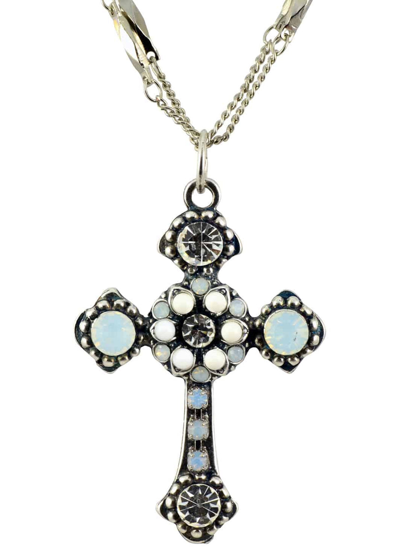 Mariana Jewelry Forever crystal Silver Plated Double Chain Cross Pendant Necklace