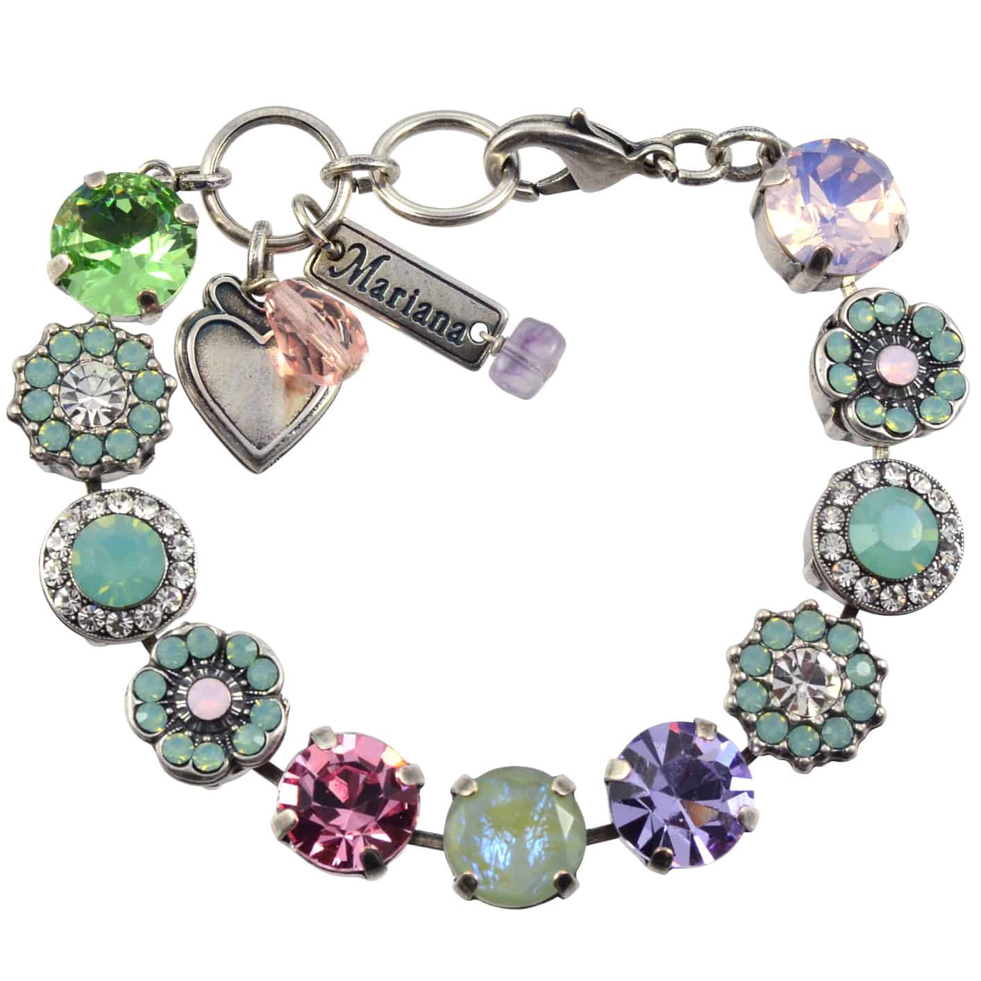 Mariana Jewelry Pina Colada Silver Plated Flower crystal Tennis Bracelet, 8