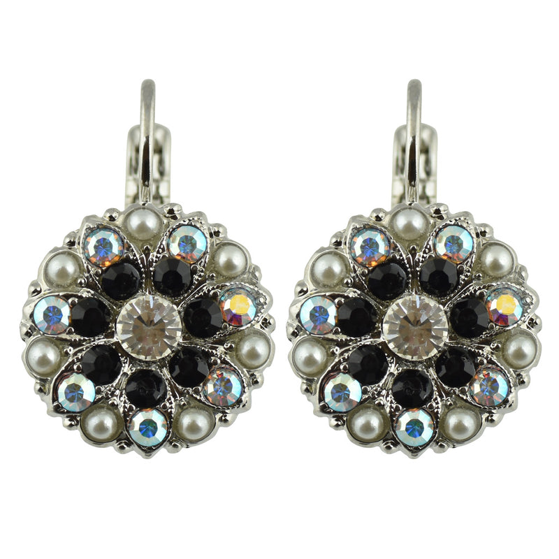 Mariana Jewelry "Obsidian Shores" Guardian Angel Flower Earrings, Rhodium Plated