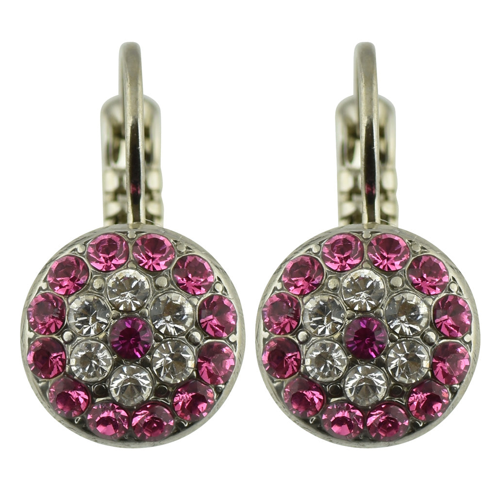 Mariana Jewelry "Bougainvillea" Rhodium Plated Round Crystal Drop Earrings