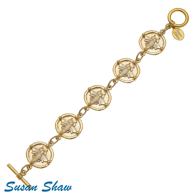 Susan Shaw Handcast Gold Bee Linked Bracelet