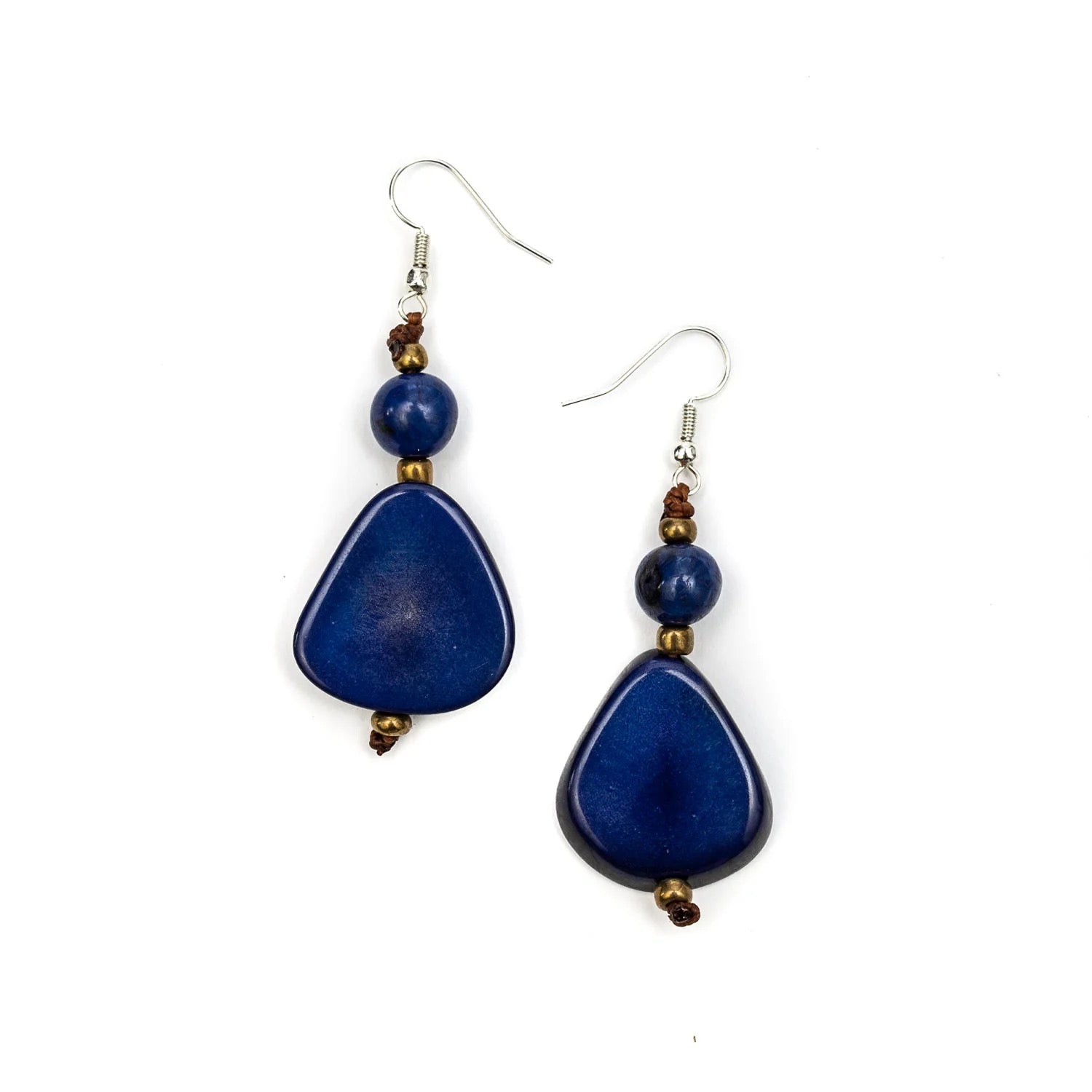 Organic Tagua "Alma" Dangle Earrings in Royal Blue