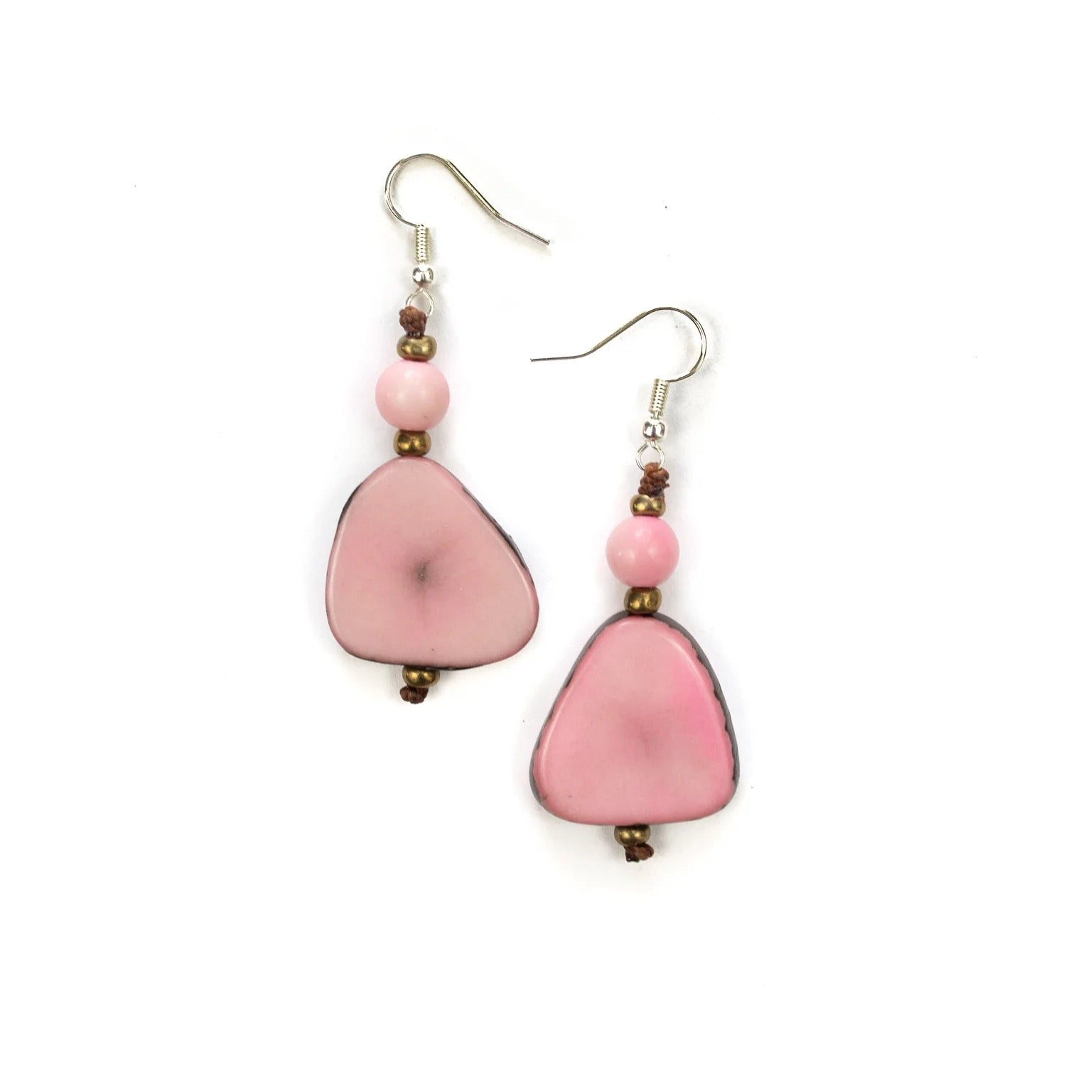 Organic Tagua "Alma" Dangle Earrings in Pink