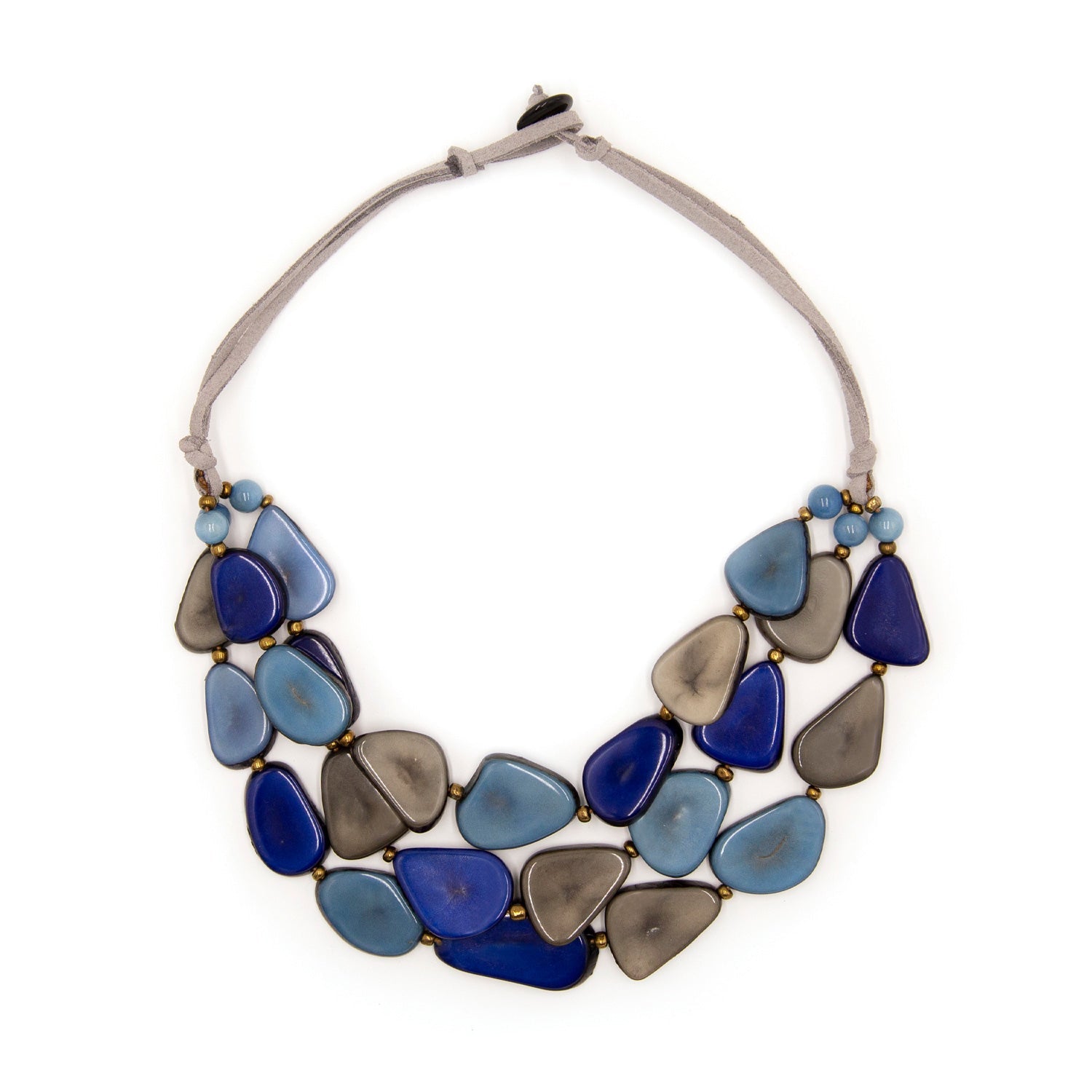 Organic Tagua "Alma" Necklace in Biscayne Bay, Royal Blue, and Charcoal