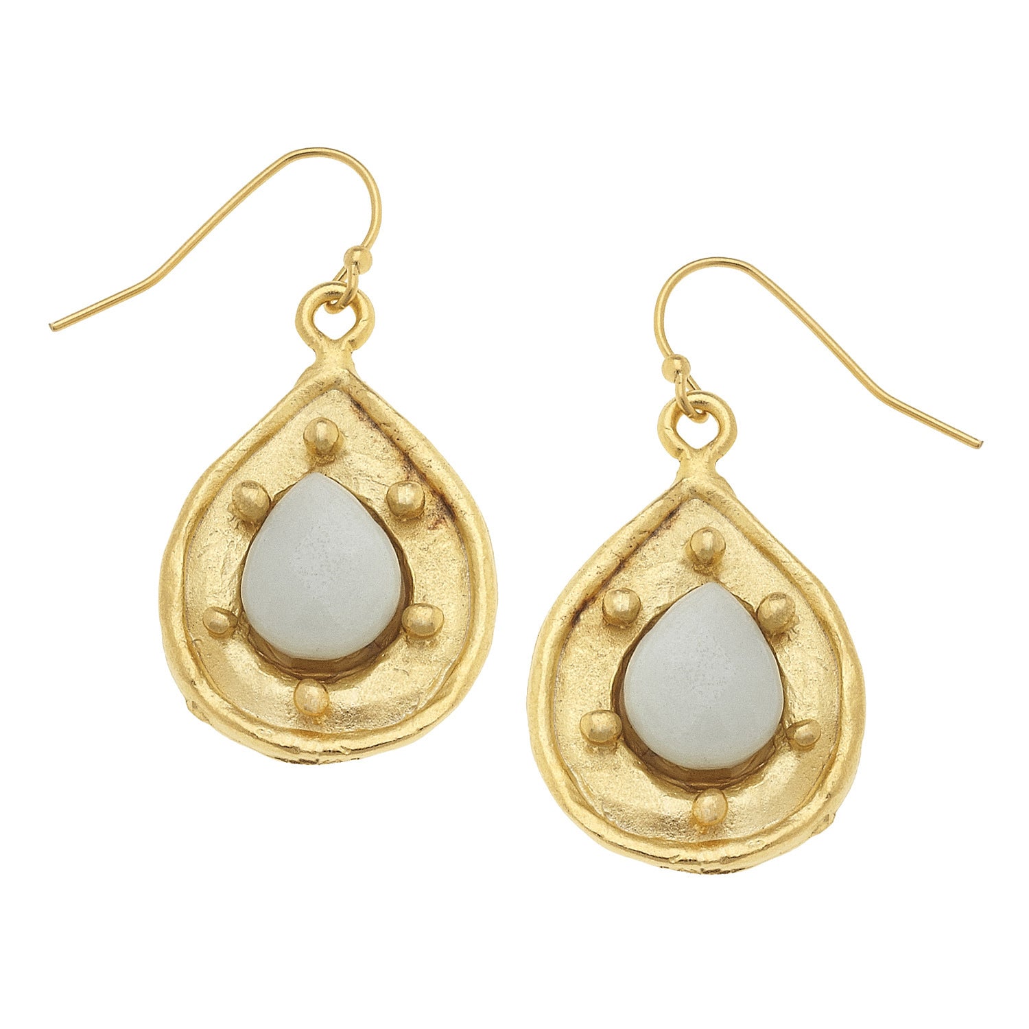 Susan Shaw Handcast Gold Teardrop with Genuine amazonite Stone Earrings