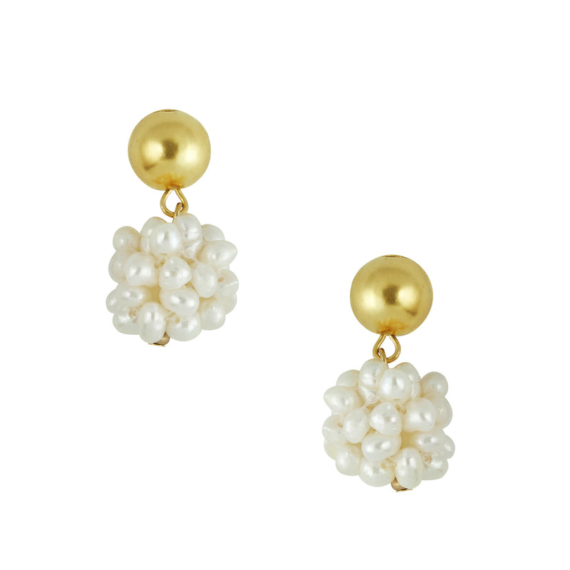 Susan Shaw Handcast Gold Top and Genuine Freshwater Pearl Cluster Earrings