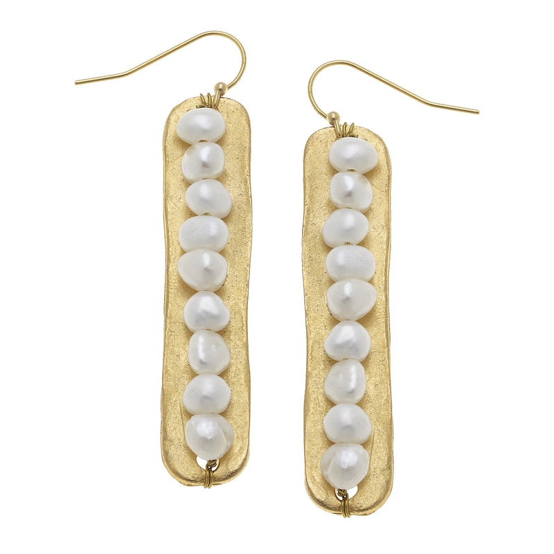 Susan Shaw Genuine Freshwater Pearls on Handcast Gold Bar Earrings