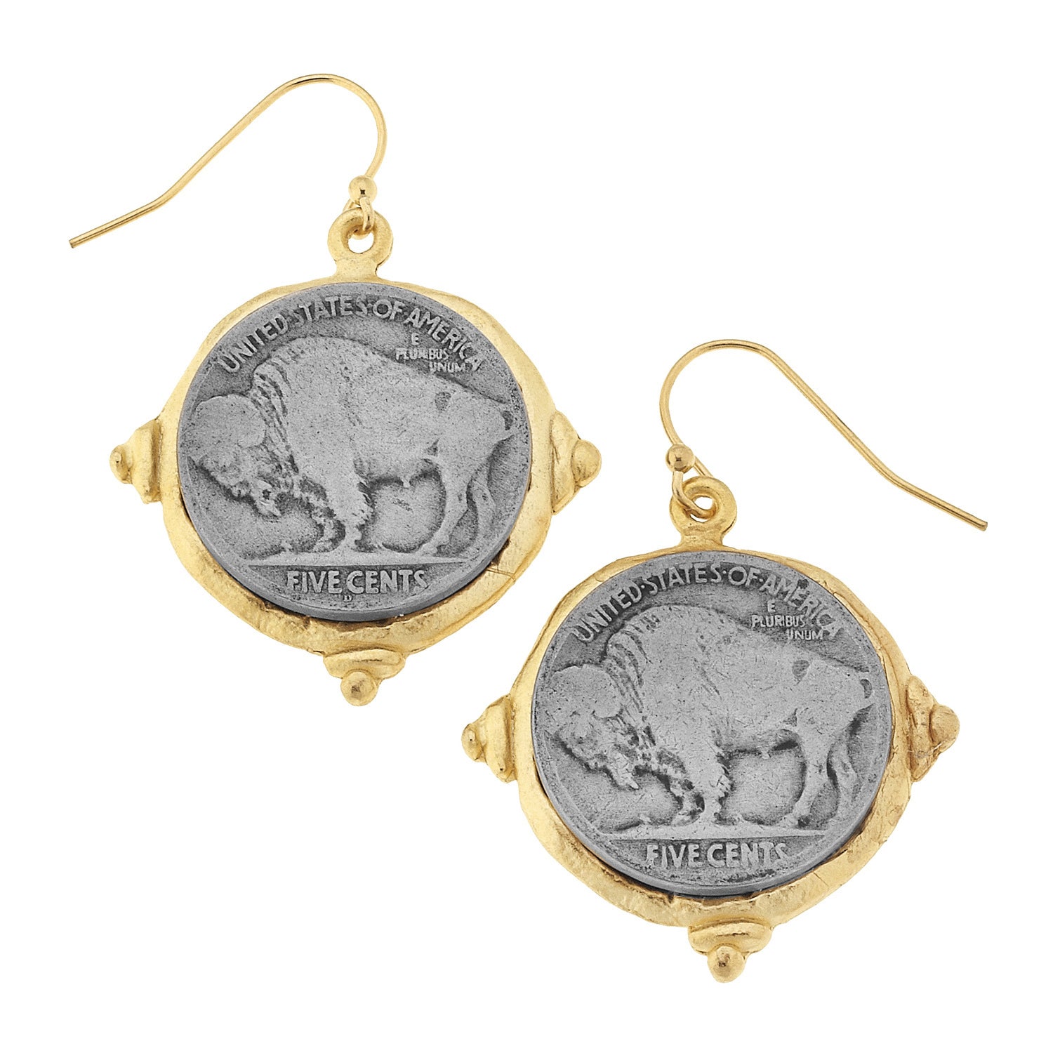 Susan Shaw Handcast Gold & Silver Vintage Buffalo Head Coin Earrings