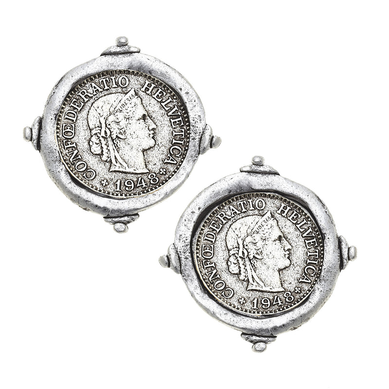 Susan Shaw Sterling Silver Coin Intaglio Post Earrings