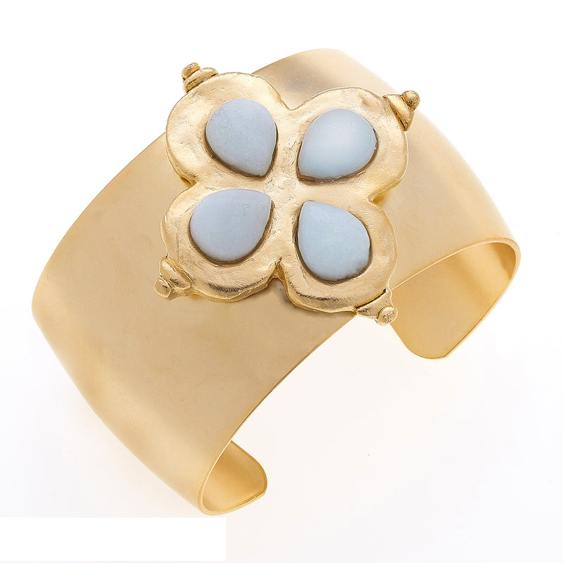 Susan Shaw Handcast Gold Clover with Genuine amazonite Stone Cuff Bracelet