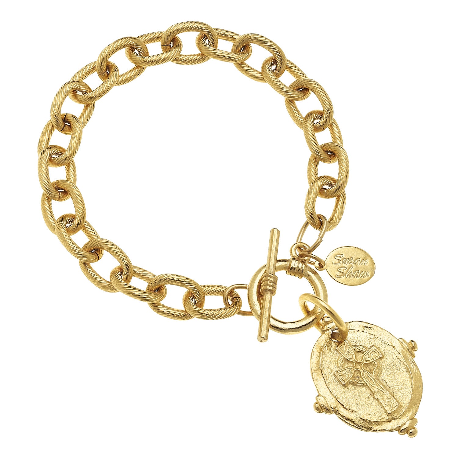 Susan Shaw Handcast Gold "Cross" Intaglio Bracelet