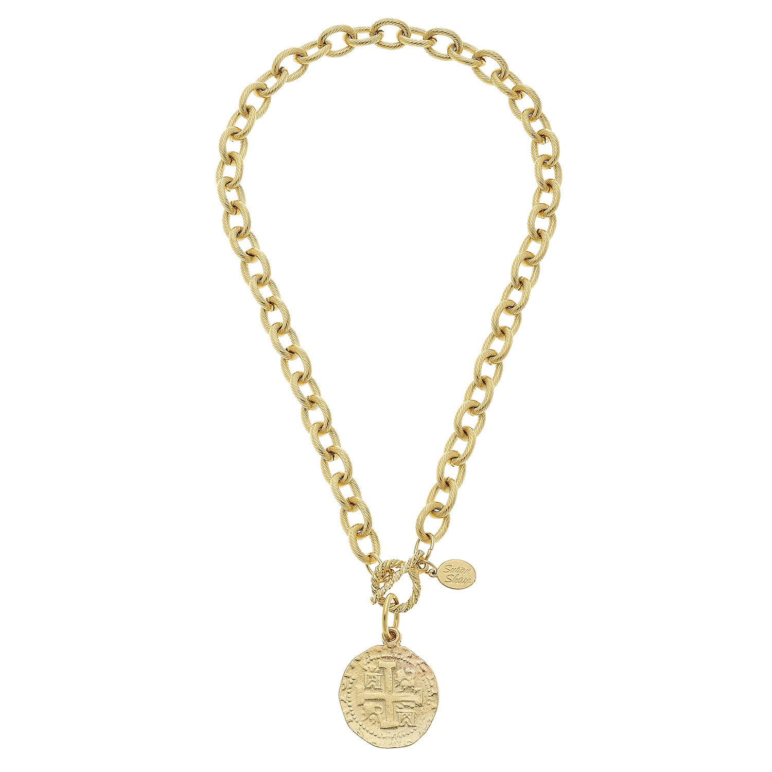 Susan Shaw Handcast Gold Coin Toggle Necklace
