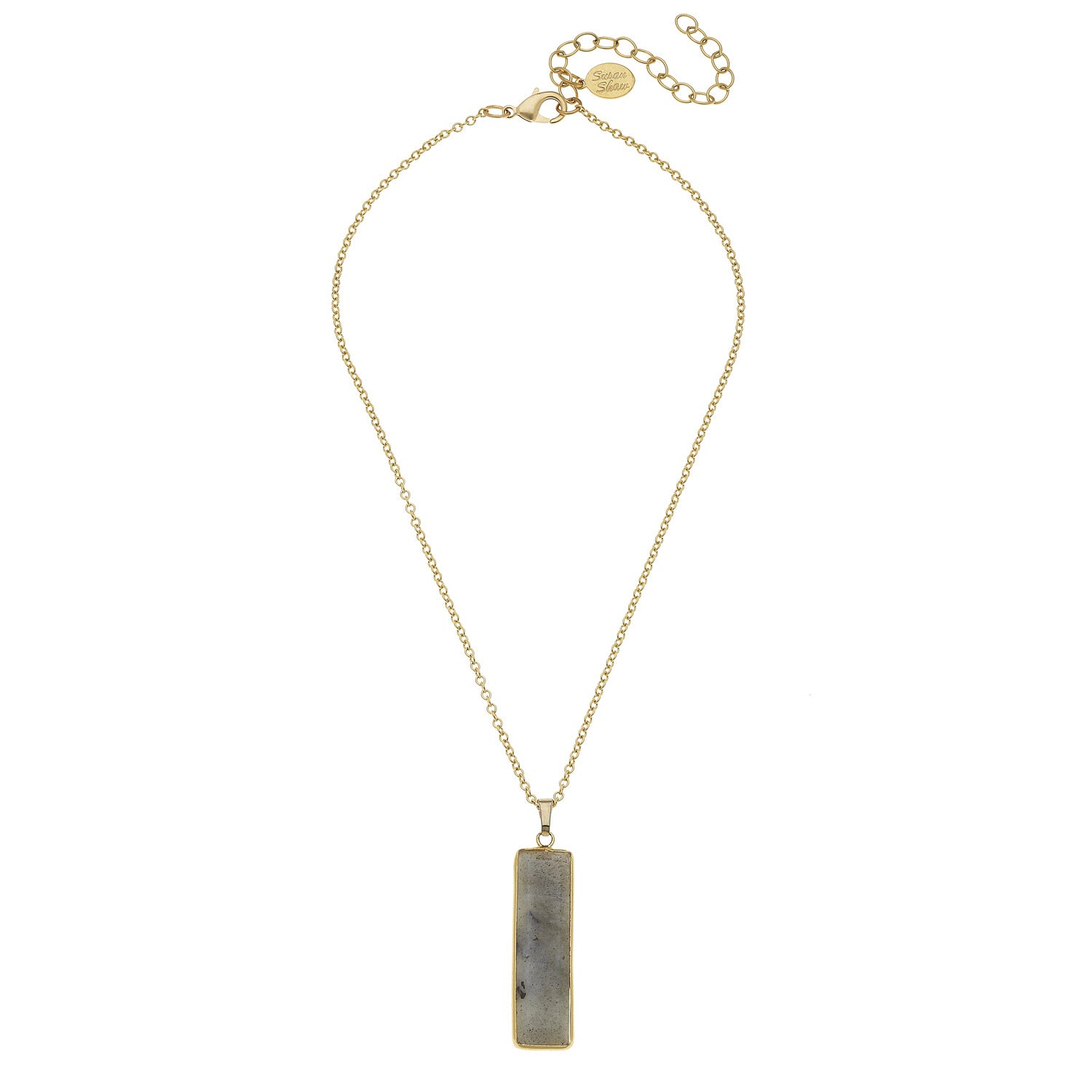 Susan Shaw 15" Handcast Gold Chain & Labradorite Bar Necklace