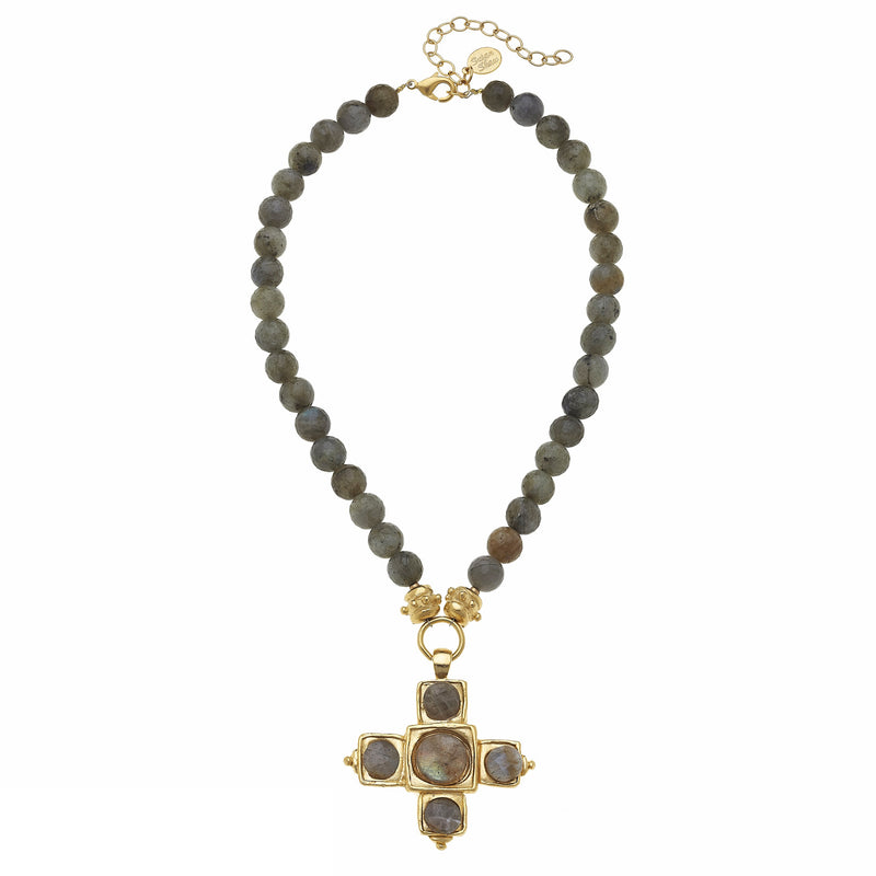 Susan Shaw Handcast Gold Cross & Labradorite Necklace