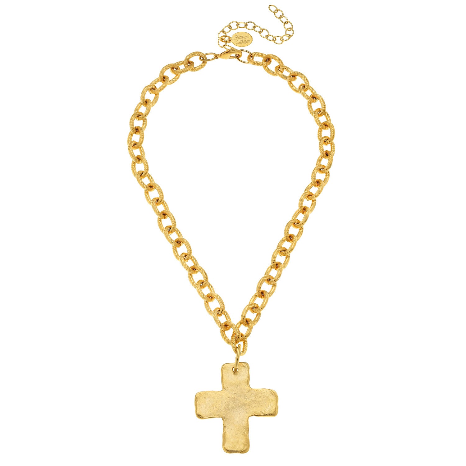Susan Shaw Large Cross Pendant Necklace with Medium Link Chain, Gold Plated 20"