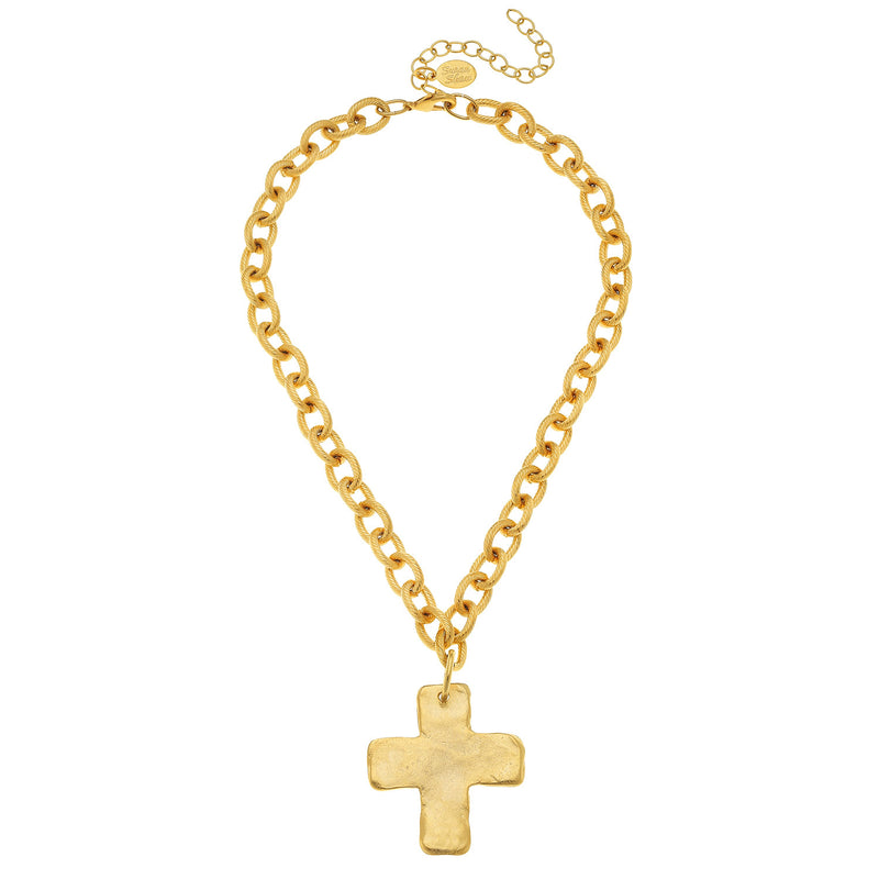 Susan Shaw Large Cross Pendant Necklace with Medium Link Chain, Gold Plated 20"
