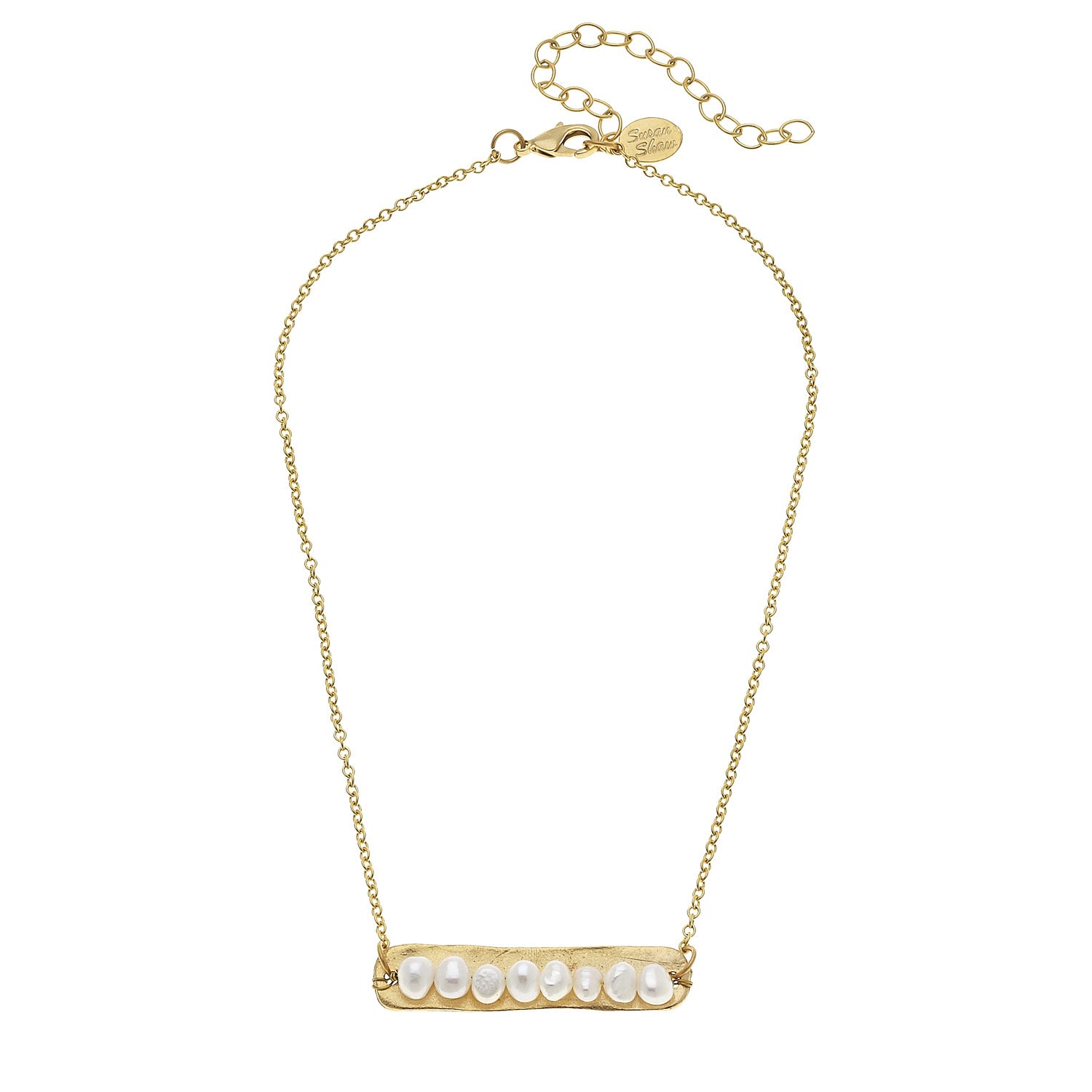 Susan Shaw Genuine Freshwater Pearls on Handcast Gold Bar Necklace