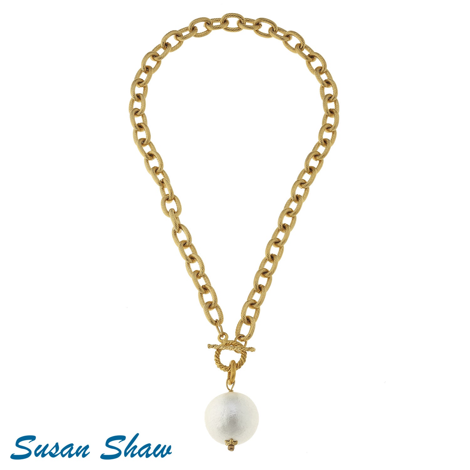 Susan Shaw Toggle Necklace With Cotton Pearl, Gold Plated
