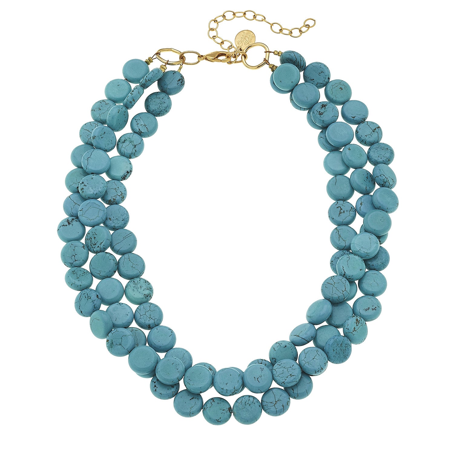 Susan Shaw 3-strand Genuine Turquoise Necklace with GOLD CLASP