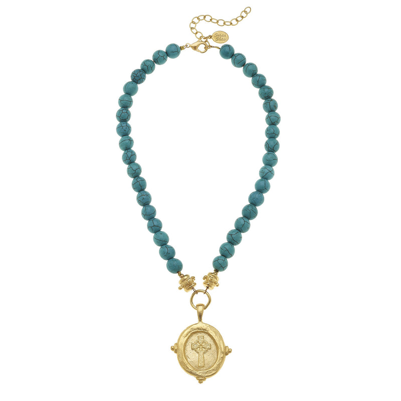 Susan Shaw Genuine Turquoise with Italian "Cross" Intaglio Necklace