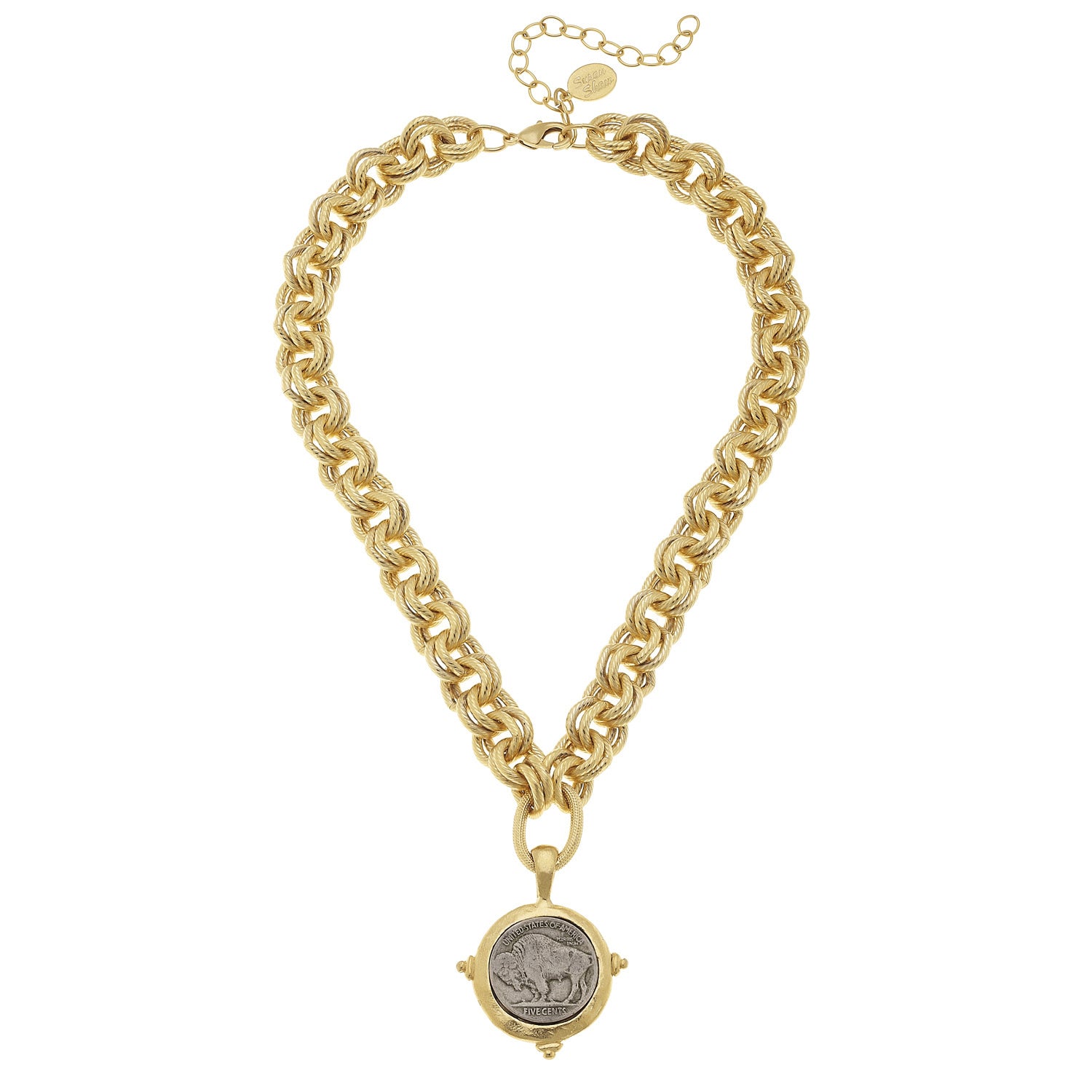 Susan Shaw Handcast Gold & Silver Vintage Buffalo Head Coin Necklace