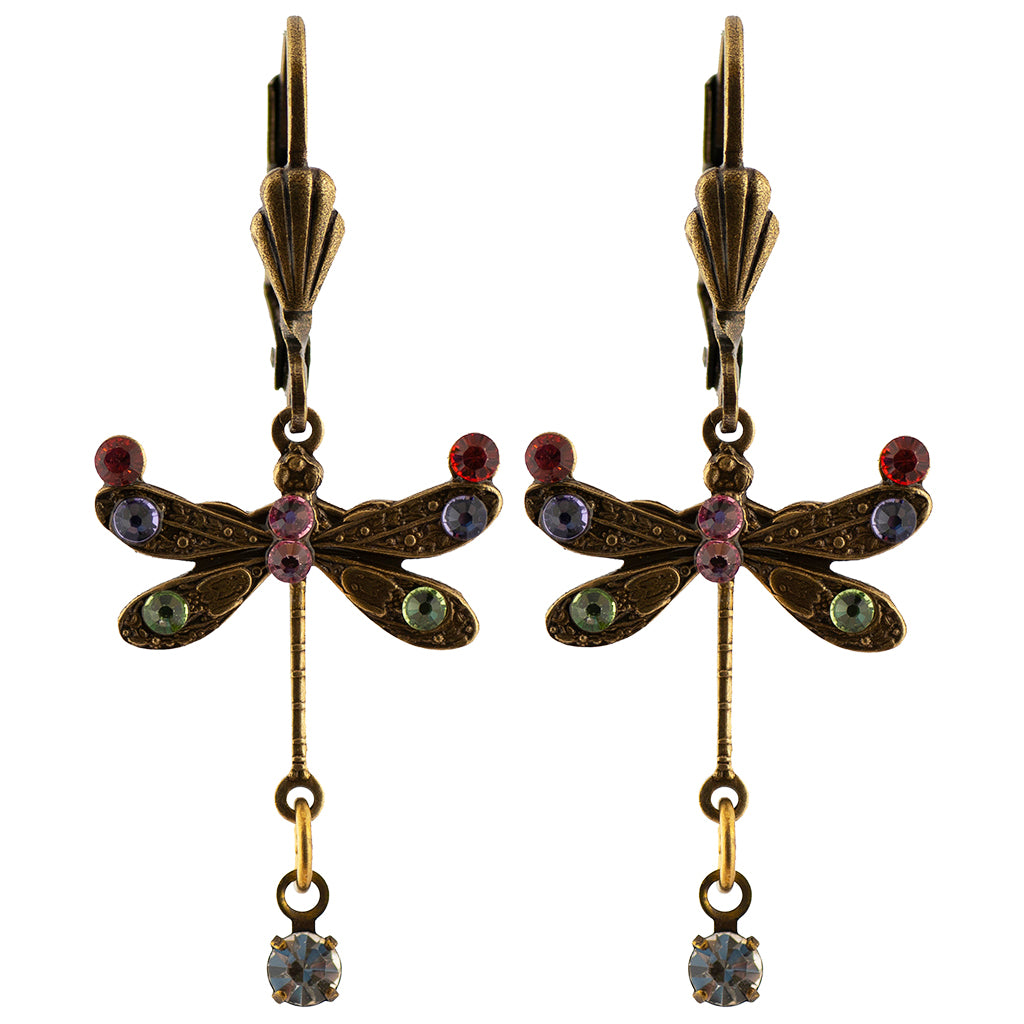 Anne Koplik Dragonfly Dangle Earrings with Multicolor Crystal