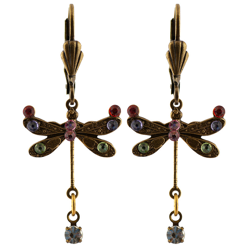 Anne Koplik Dragonfly Dangle Earrings with Multicolor Crystal