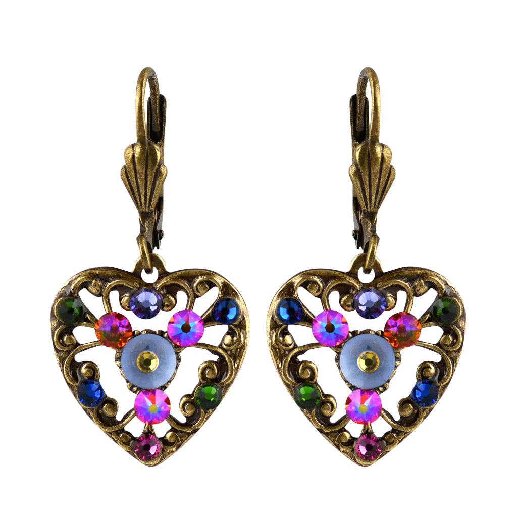 Anne Koplik Fila Heart Earrings, Gold Plated Multicolor Crystal Dangle