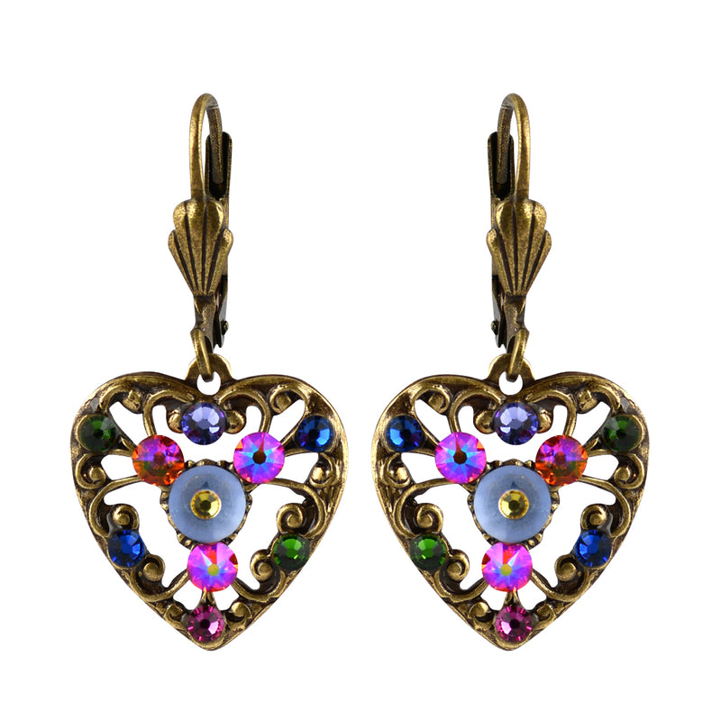 Anne Koplik Fila Heart Earrings, Gold Plated Multicolor Crystal Dangle