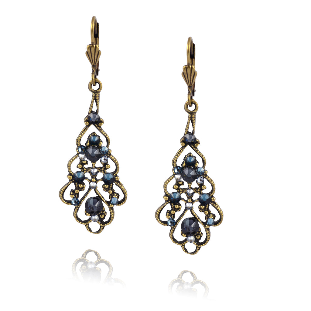 Anne Koplik Ornate Filigree Earrings, Gold Plated with Crystal