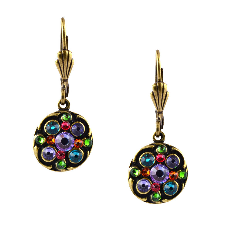 Anne Koplik Small Round Drop Earrings, Antique Gold Plated crystal