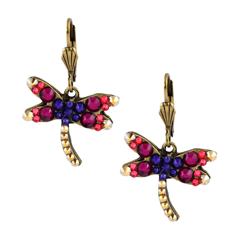 Anne Koplik Gold Plated Multicolor Curly Dragonfly Dangle Earrings