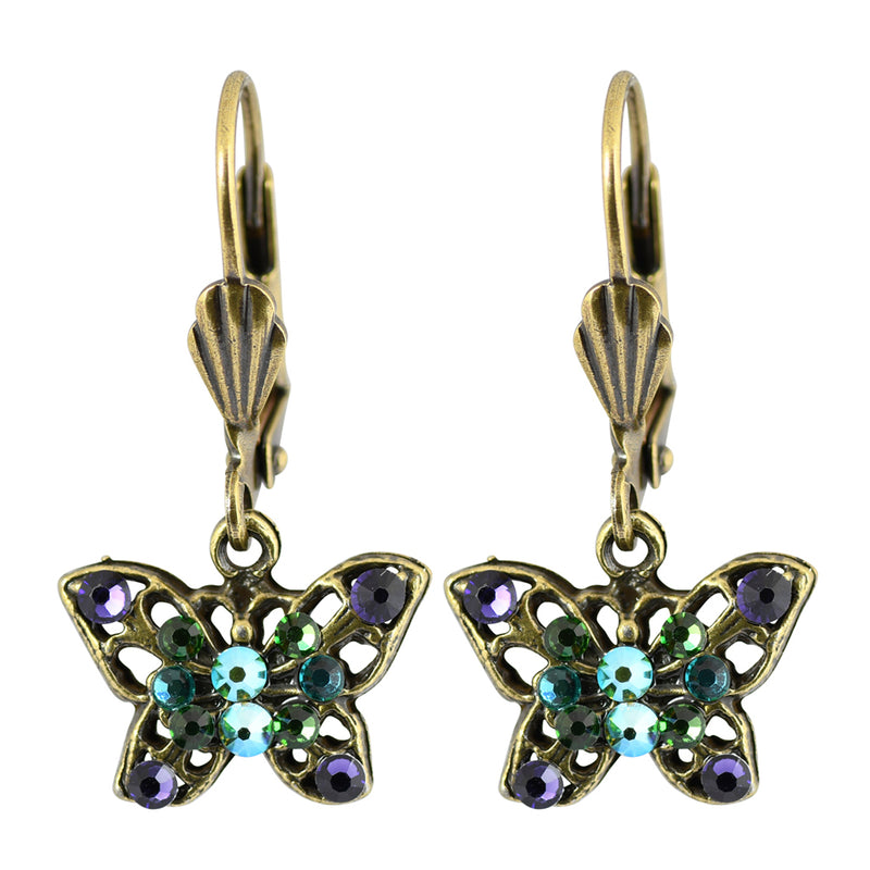 Anne Koplik Antique Gold Butterfly Dangle Earrings