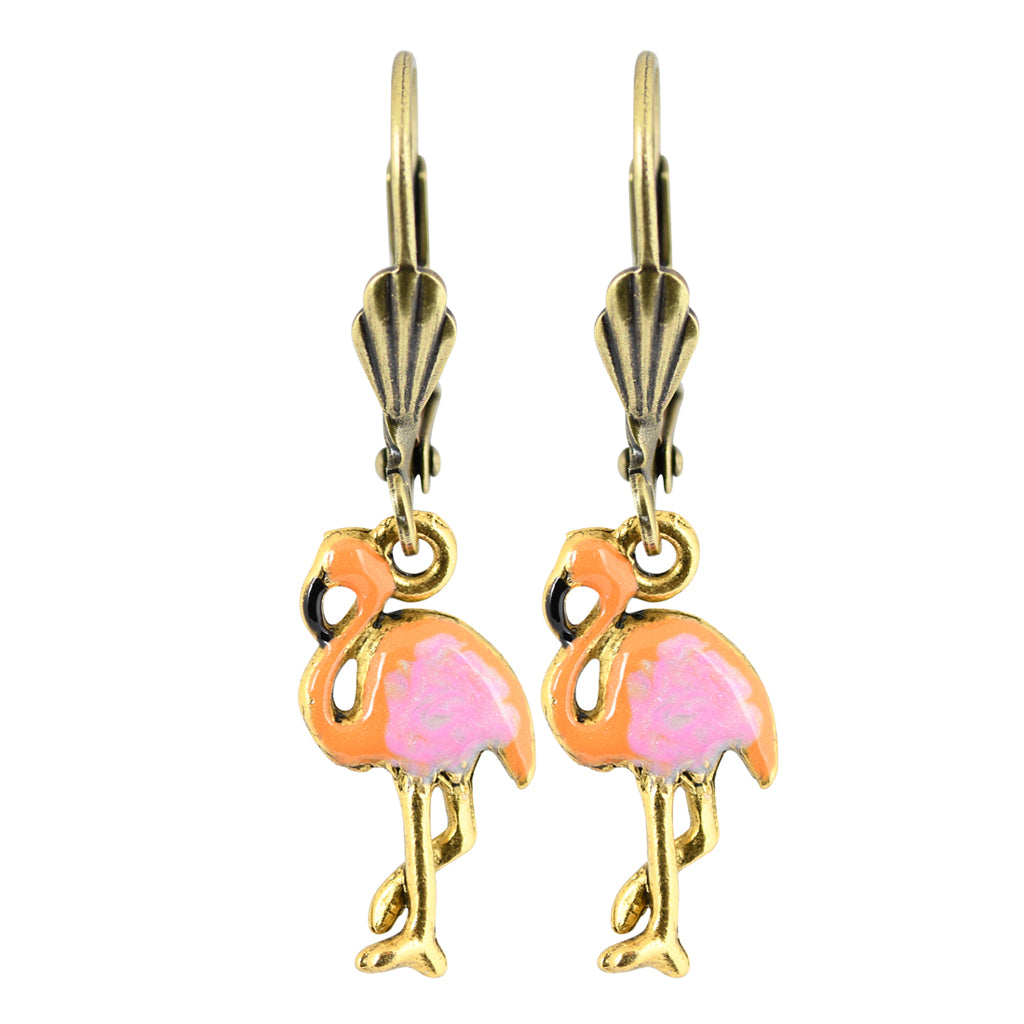 Anne Koplik Antique Gold Flamingo Dangle Earrings