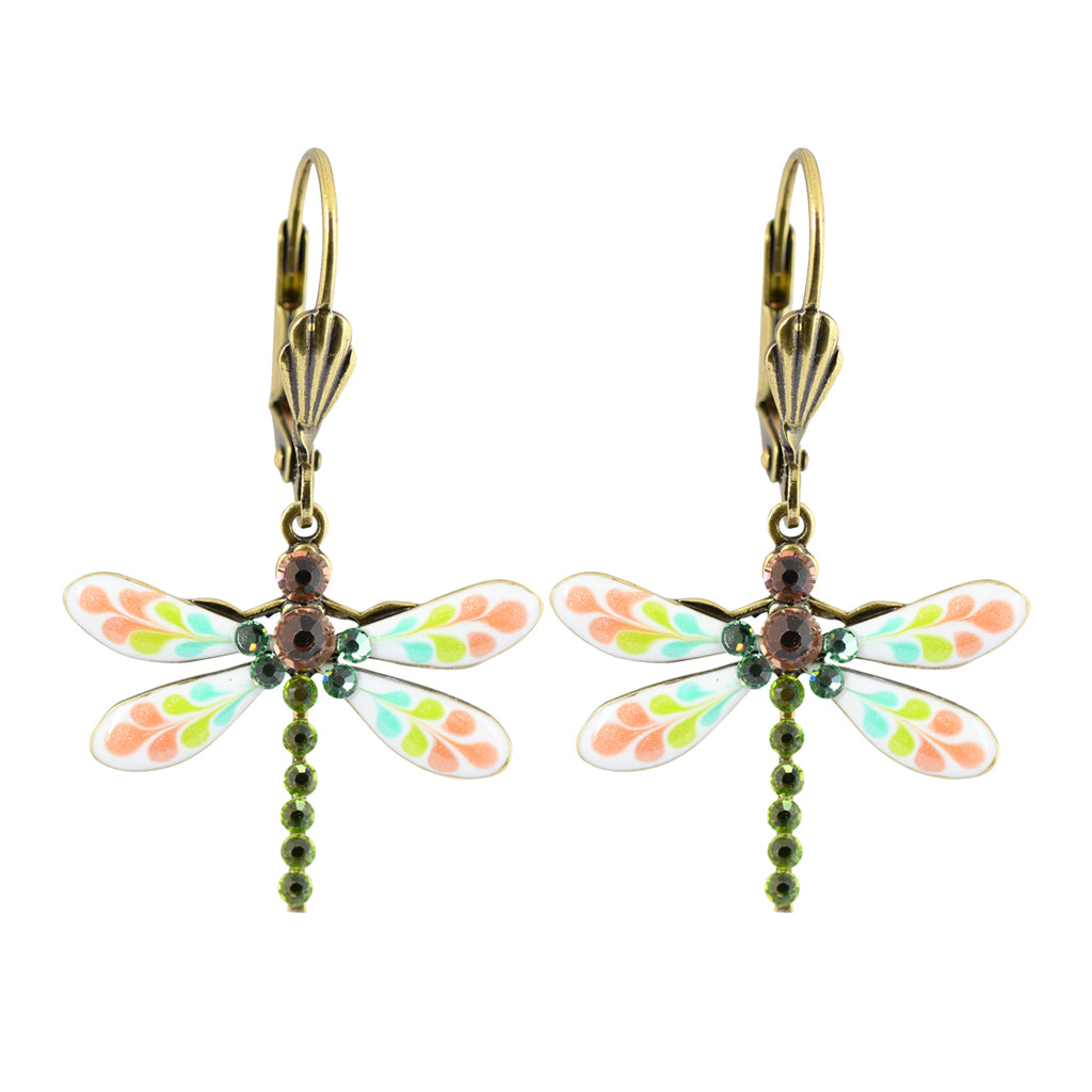 Anne Koplik Antique Gold Enamel Dragonfly Dangle Earrings