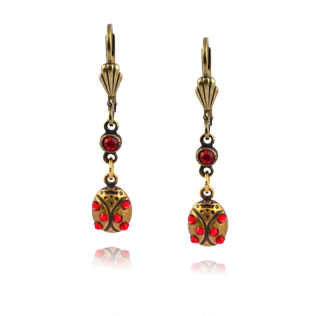 Anne Koplik Ornate Ladybug Earrings, Gold Plated with Crystal