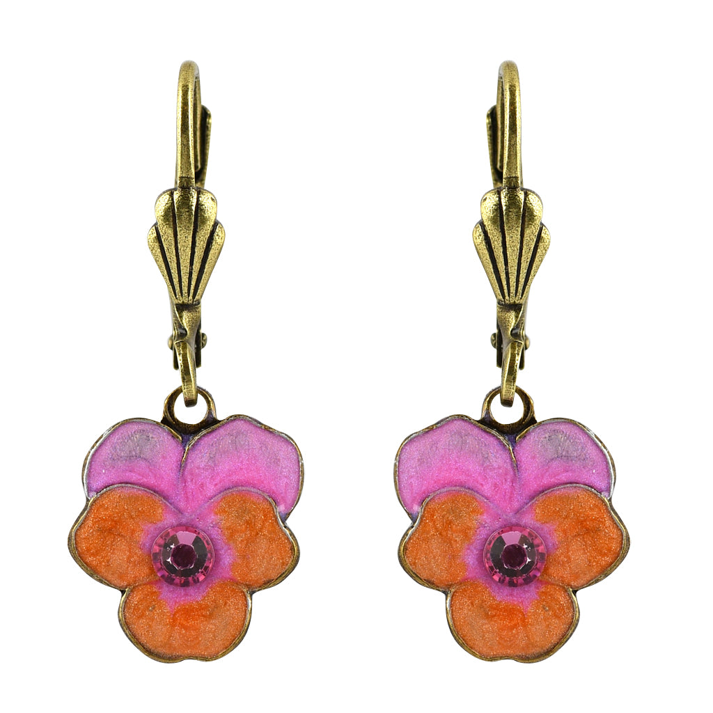 Anne Koplik Pansey Flower Earrings, Silver Plated Pink Crystal Dangle