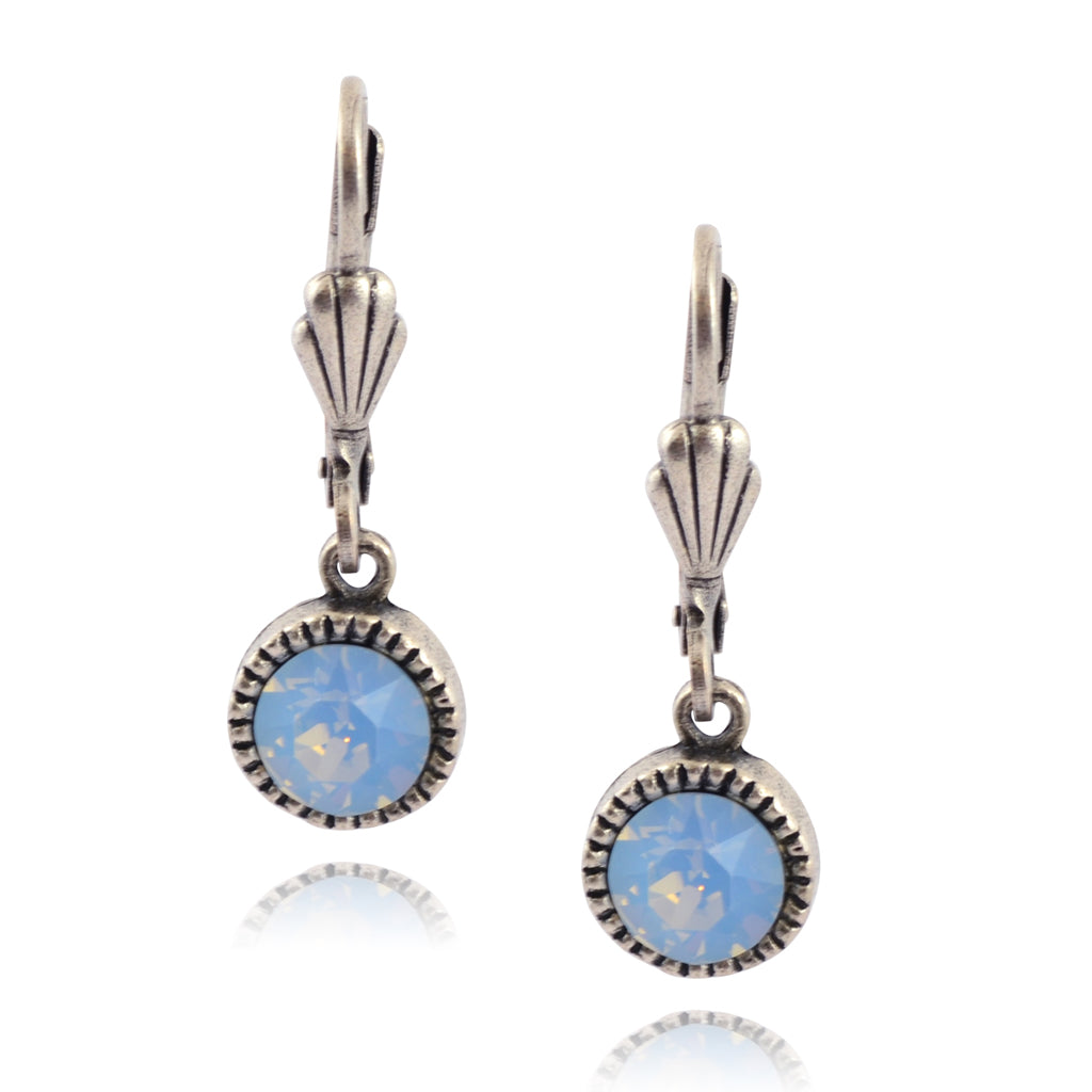 Anne Koplik Circle Earrings, Silver Plated with Light Blue Crystal ES03AIR
