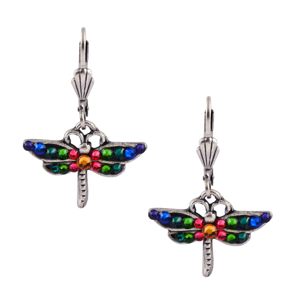 Anne Koplik Silver Plated Multicolor Dragonfly Dangle Earrings