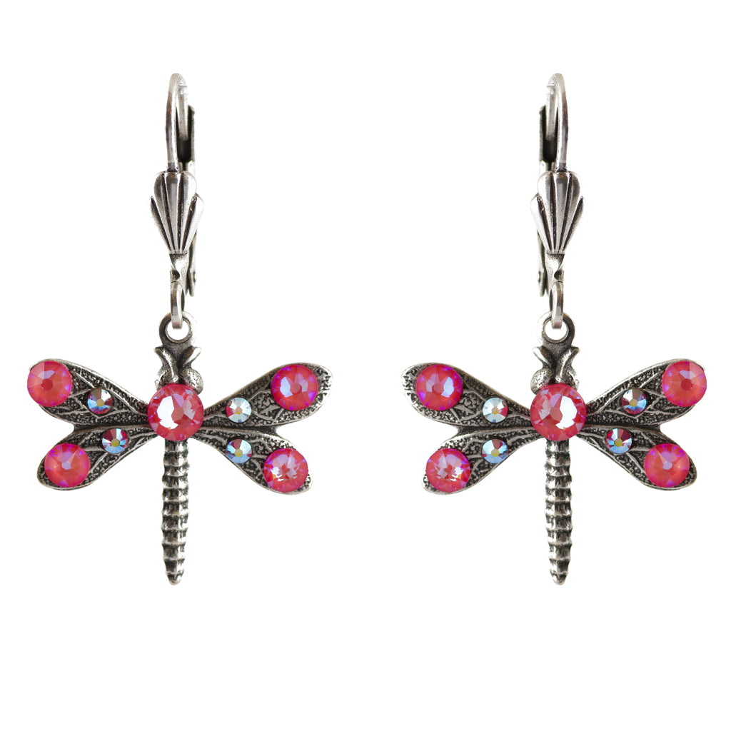 Anne Koplik Dragonfly Crystal Earrings, Silver Plated