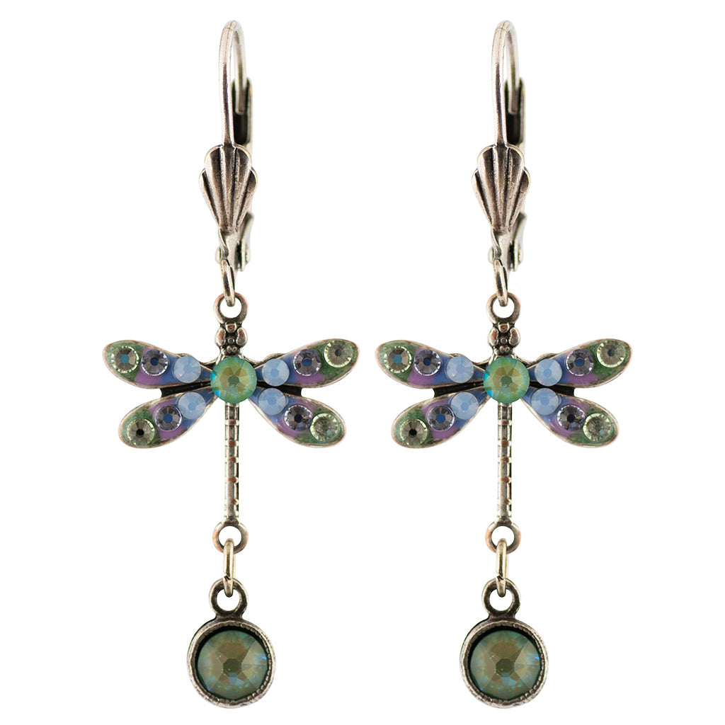 Anne Koplik Enamel Dragonfly Crystal Earrings, Silver Plated
