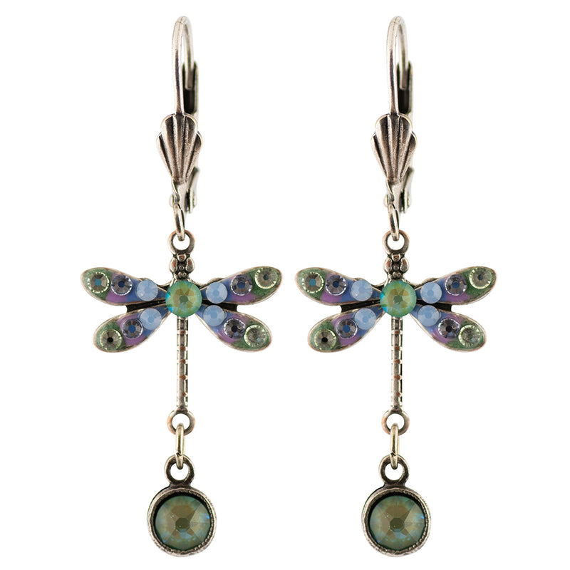 Anne Koplik Enamel Dragonfly Crystal Earrings, Silver Plated
