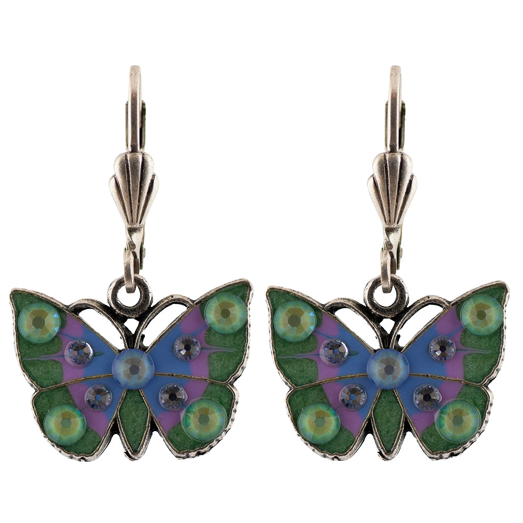 Anne Koplik Colorful Butterfly Crystal Earrings, Silver Plated