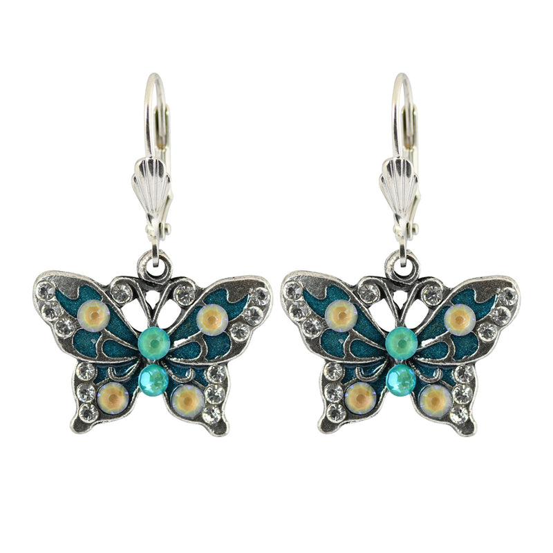 Anne Koplik Antique Silver Blue Butterfly Dangle Earrings