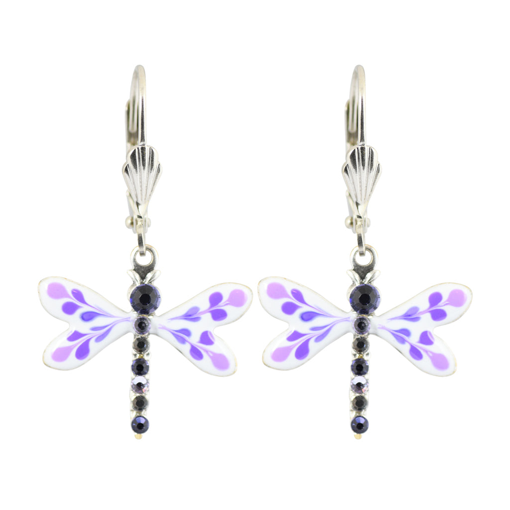 Anne Koplik Violet Dragonfly Dangle Earrings, Silver Plated Enamel