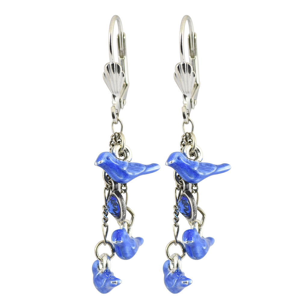 Anne Koplik Blue Bird Dangle Earrings, Silver Plated