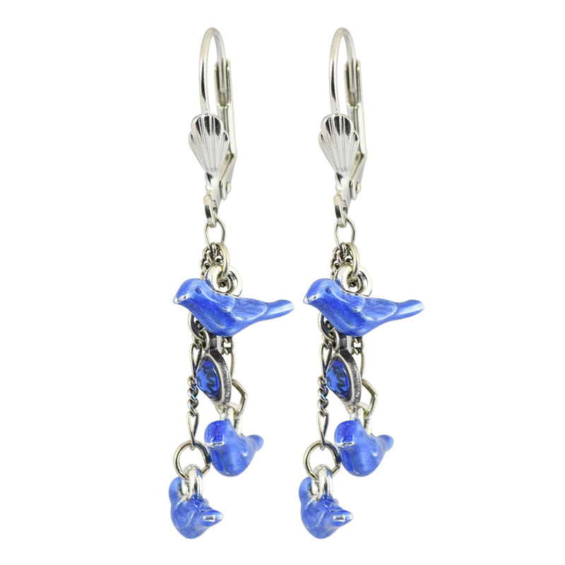 Anne Koplik Blue Bird Dangle Earrings, Silver Plated